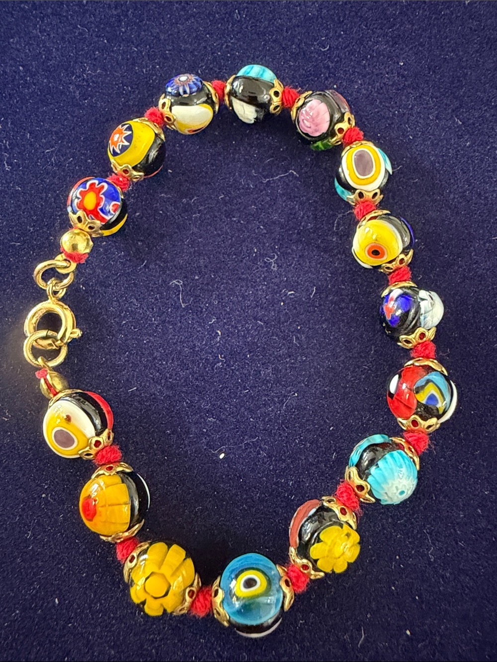 Vintage Millefiori Art Glass Bracelet | Murano Multicolor Venetian Mosaic Beads